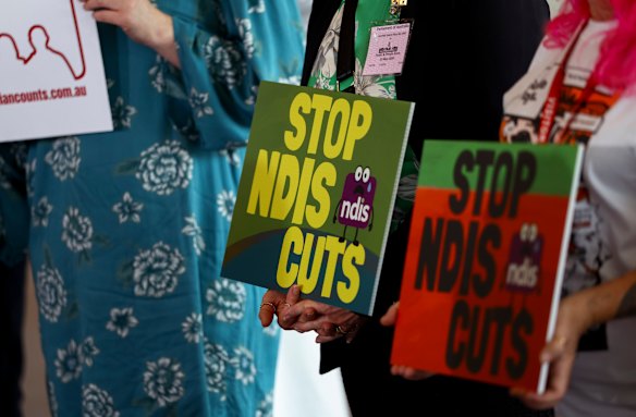 NDIS advocates during a post budget press conference at Parliament House in Canberra on Wednesday.