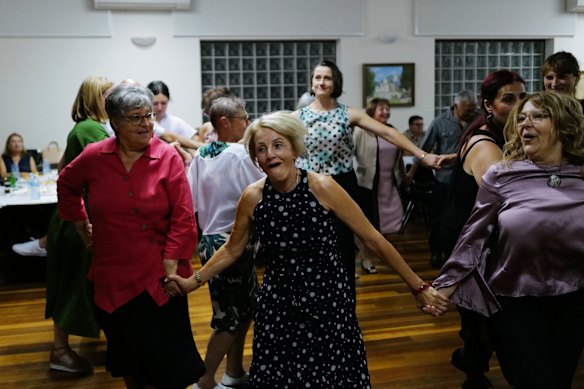  attendees dance at a Serbian Orthodox New Year’s Eve party in Brunswick East on Tuesday.