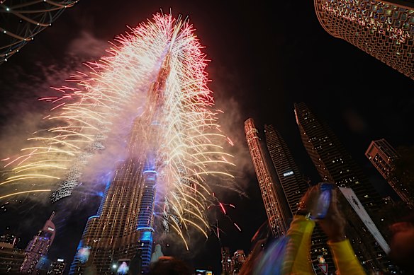 The Burj Khalifa in Dubai at midnight.