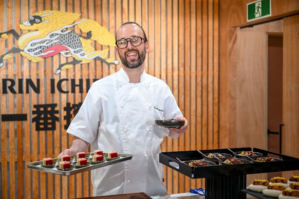 Chef Bradley White at the Kirin Ichiban marquee.