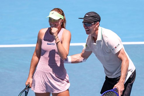Olivia Gadecki and John Peers celebrate winning another Australian Open mixed doubles title.