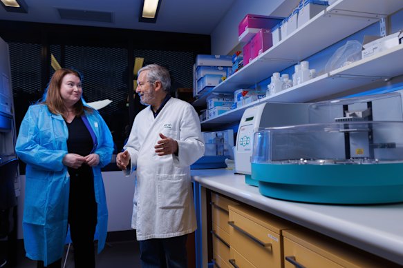 NSW scientists have developed a world-first RNA vaccine for foot and mouth disease. Agriculture Minister Tara Moriarty and Dr Peter Kirkland at the Elizabeth Macarthur Agricultural Institute.