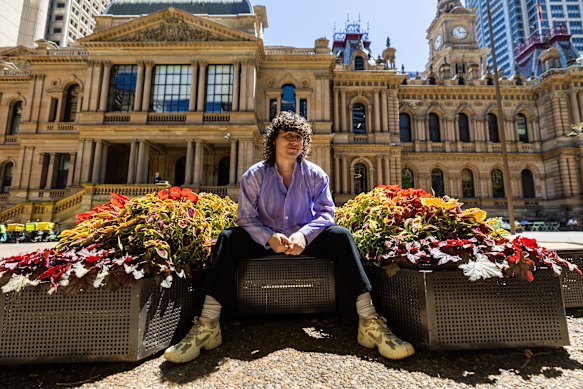 Councillor Matthew Thompson outside Sydney Town Hall –  just one of the locations where the council’s planter boxes are located.