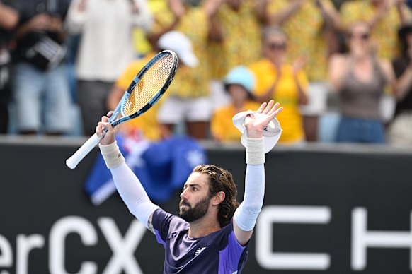 With vocal support from the crowd, Jordan Thompson advanced to the second round.