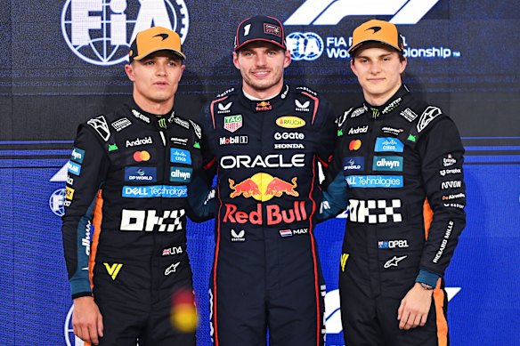 Pole position qualifier Max Verstappen with Lando Norris and Oscar Piastri.