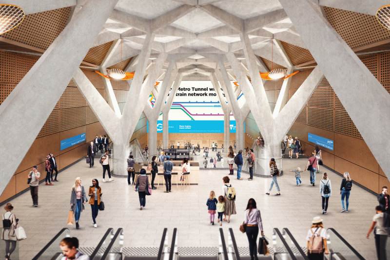 A render of the concourse at the new Town Hall station.