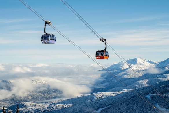 The gondola takes visitors from Whistler to Blackcomb’s steeper trails. 