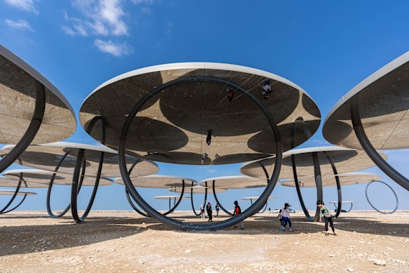 Olafur Eliasson’s Shadows Travelling on the Sea of the Day in Al Zubarah, Qatar.