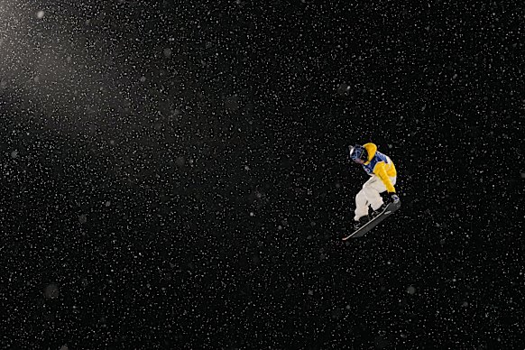 Valentino Guseli warms up before the men’s halfpipe qualifiers.