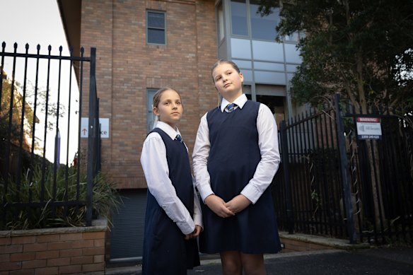 St Cecilia’s pupils Serafina Volpe  (left) and Sadie Holmewood addressed Northern Beaches Council and spoke out against the closure of their school.