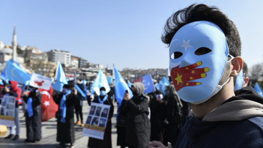 A February protest in Istanbul against China’s internment of Uighurs.