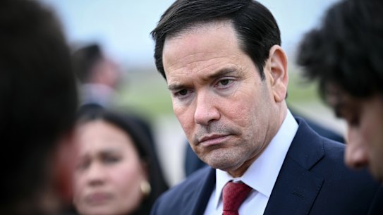 US Secretary of State Marco Rubio speaks to the press after the G7 foreign ministers meeting in Paris on Friday.