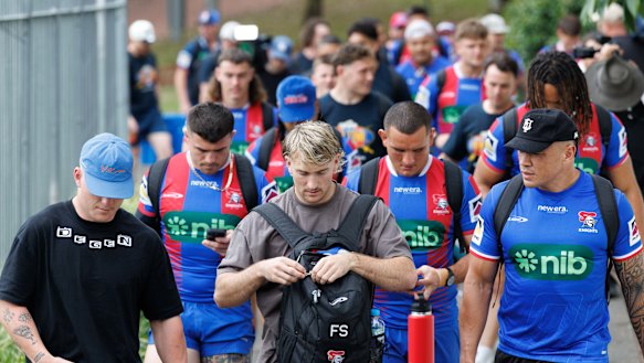 The Newcastle Knights walk from the Pullman Hotel at Sydney Olympic Park to Accor Stadium for their final captain’s run training session before tomorrow’s grand final. 