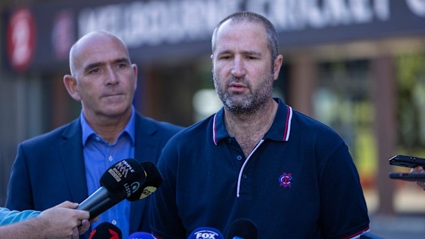 MCG curator Matthew Page fronts the media on Sunday.