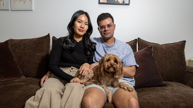Tiffany Doan with husband Joshua Jeffery and dog Izzy.
