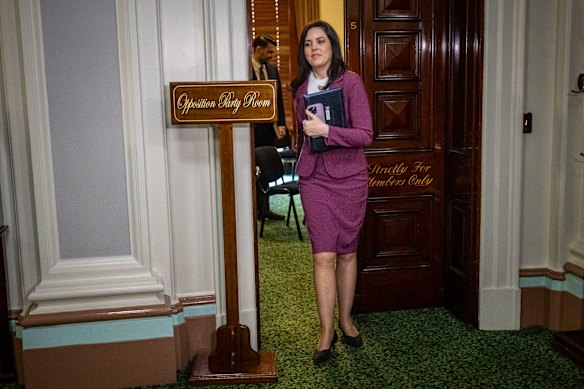 Moira Deeming leaving a Liberal Party meeting in May.