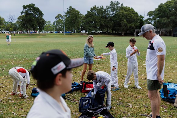 Under-11s cricketers from North Sydney and Lane Cove playing at Naremburn Park on Saturday morning.