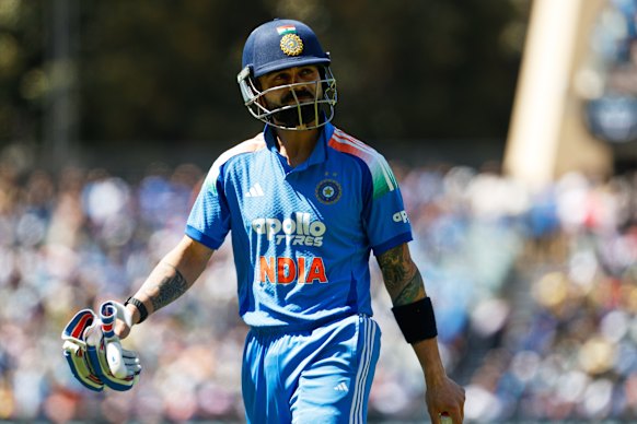  Virat Kohli after his dismissal in Adelaide.