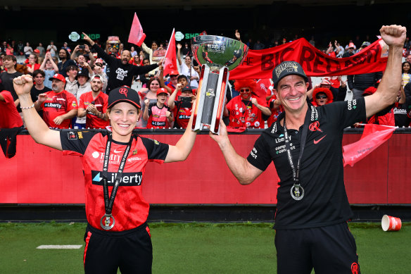 Renegades captain Sophie Molineux and coach Simon Helmot savour their team’s rags-to-riches victory.