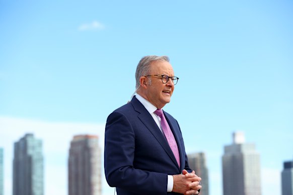 Prime Minister Anthony Albanese during a tv interview at the UN HQ ahead of the 80th session of the United Nations General Assembly in New York City, United States of America on the 21th of September 2025.