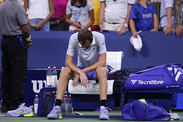 Daniil Medvedev cuts a dejected figure after his US Open defeat.