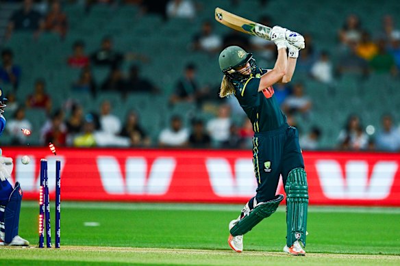 Ellyse Perry’s milestone game finished with an Australian loss and, for her, a disappointing dismissal. 