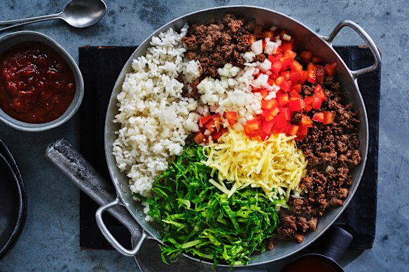 Julia Busuttil Nishimura’s Okinawan beef taco rice recipe.