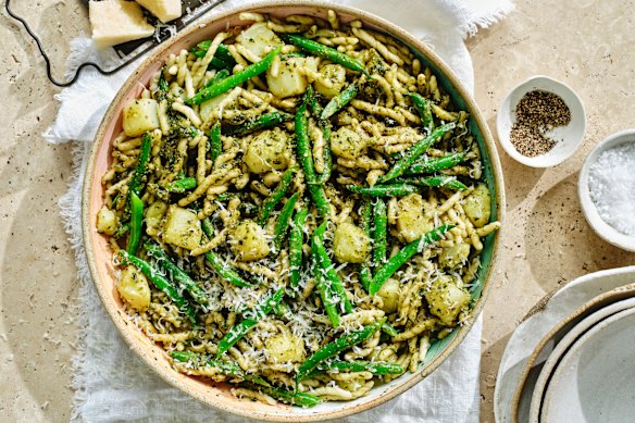 Julia Busuttil Nishimura’s Ligurian pesto pasta with beans and potatoes.