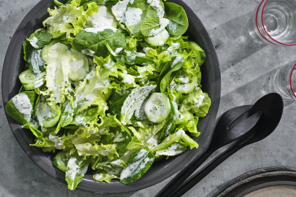 Green salad with cool yoghurt dressing.