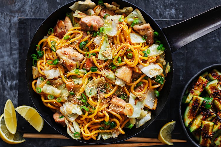 Adam Liaw’s kids love his stir-fried noodles with salt and pepper chicken.