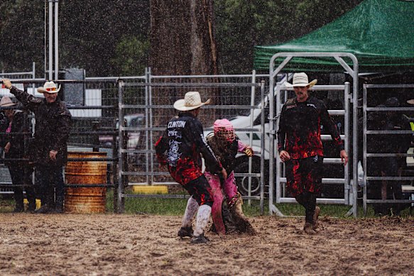 Bella was thrown into the mud on her second ride of the day.