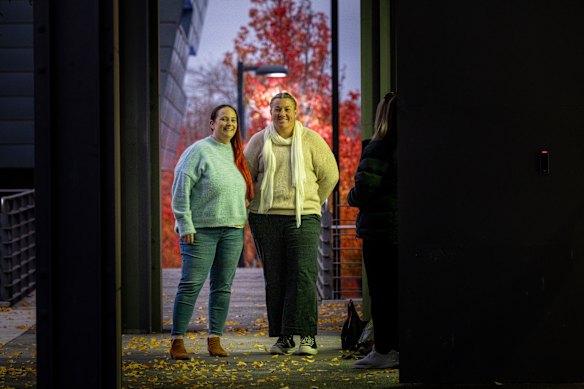 Tammy Egglestone and Kelly Phelan outside court.