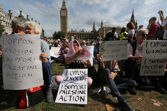 Protesters assembled outside parliament.