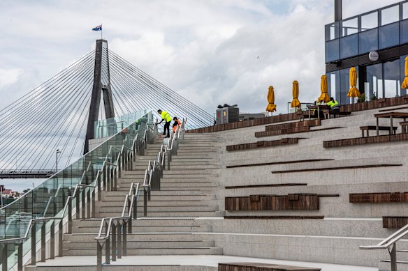 The view on the steps of the $836 million new fish markets.