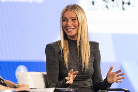 Gwyneth Paltrow participates in a panel discussion about global challenges as chief executive of Goop. 