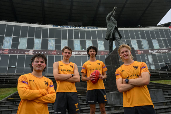 Hawthorn’s draftees Nick Watson, Calsher Dear, Will McCabe and Bodie Ryan.