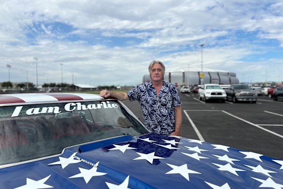 Dan Tanner and his 1970 Chevrolet Chevelle SS outside State Farm Stadium in Phoenix. Tanner was one of those who was turned away as the stadium filled up..