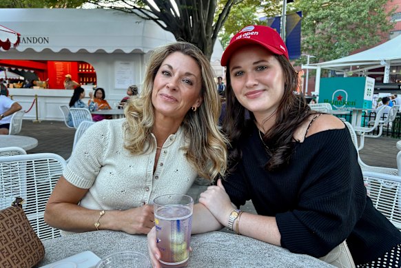 Heather and Ferris, mum and daughter tennis fans from Atlanta, Georgia, with a honey deuce cocktail at the US Open.