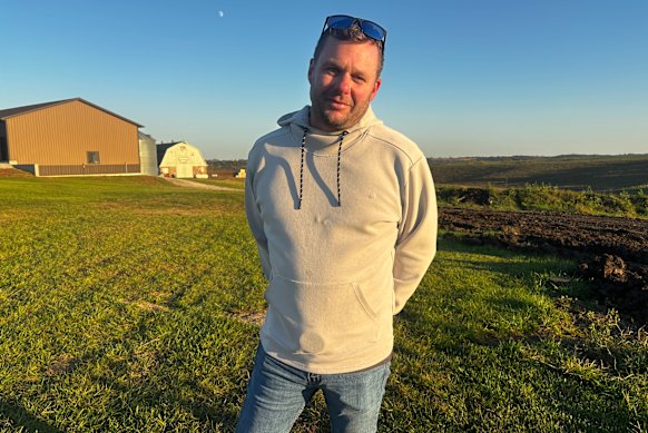 Landrey McGahuey on his farm in southwest Iowa. 
