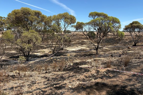Police tape remained strewn at the entrance to Quambatook’s old cemetery on Friday, where a body was found earlier in the week.