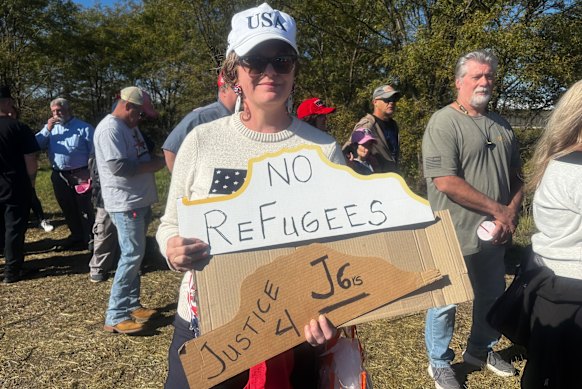 “We just can’t afford morally or financially or culturally to be invaded anymore,” says Emily Coello at the rally.