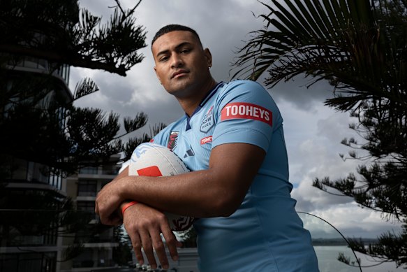 Haumole Olakau’atu relaxes in Blues camp on Monday.