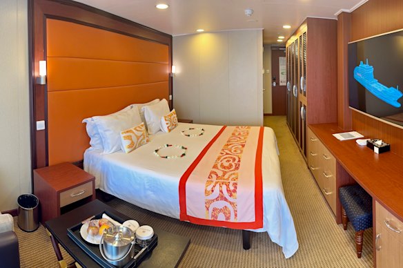 A stateroom on the Aranui 5.