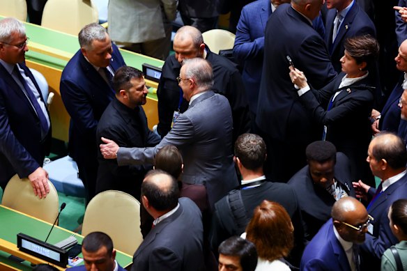 Prime Minister Anthony Albanese spoke with President of Ukraine Volodymyr Zelensky on the floor of the UN General Assembly.