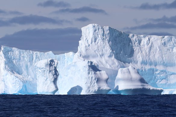 A giant iceberg encountered at sea on the COOKIES expedition to Cook Glacier. East Antarctica is not melting as rapidly as the western part of the continent, but contains more potential sea level rises.