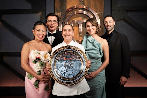 2025 winner Laura Sharrad with judges (from left) Poh Ling Yeow, Jean-Christophe Novelli, Sofia Levin and Andy Allen.