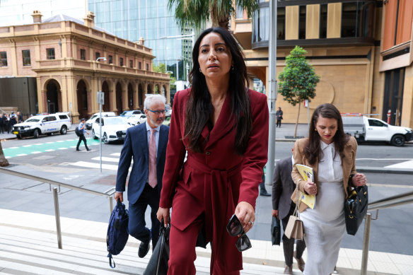 Antoinette Lattouf arrives at the Federal Court on Monday ahead of her unlawful dismissal case.