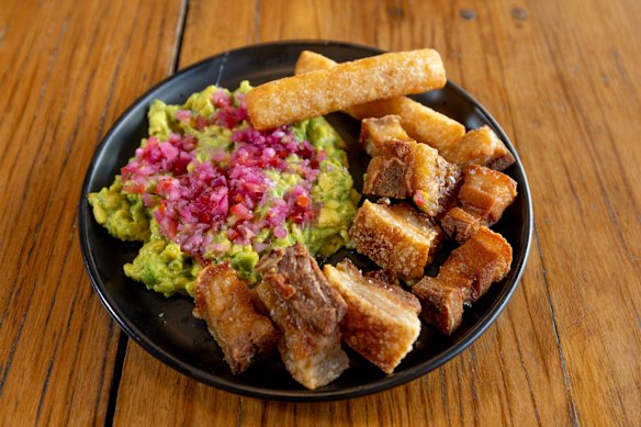 Pork with guacamole.