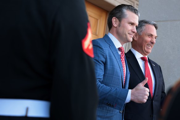 US Secretary of Defence Pete Hegseth (left) with Australian Deputy Prime Minister Richard Marles at the Pentagon in February.