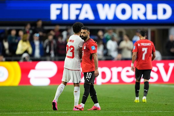 Egypt’s Mohamed Salah leaves the field to be substituted during the match against Iran.